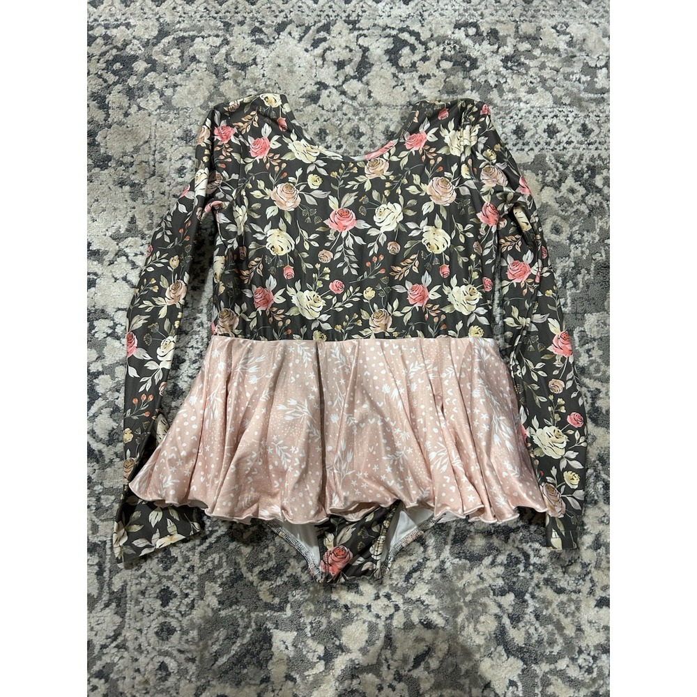 Cheeky Plum Girls Long Sleeve Floral Leotard Size 12Y
